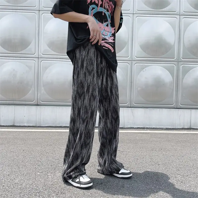 

Tie-dye Ice Silk Pants for Men in Summer Thin American Style Loose Straight-tire Brand High-end Casual