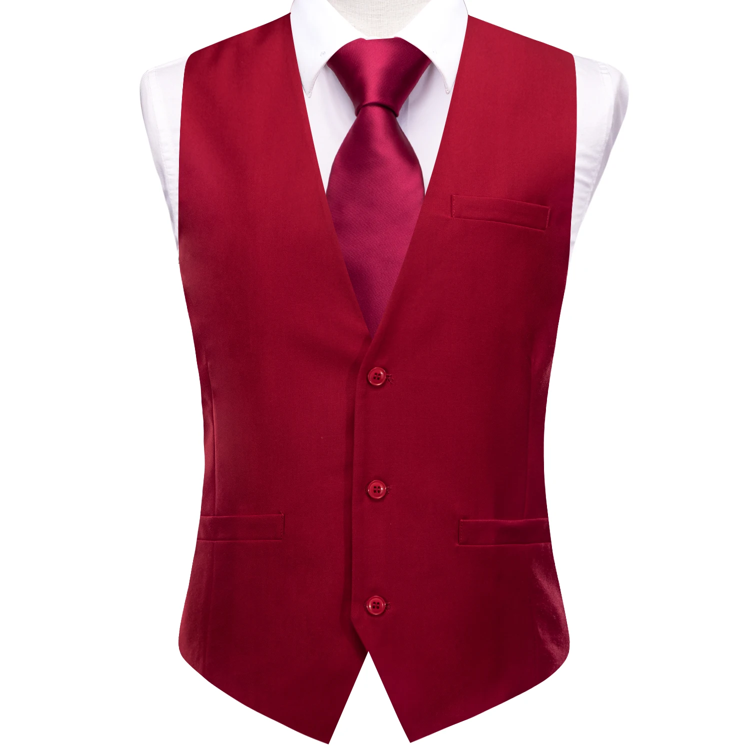 Wedding Red Men's Vest Classic Silk Slim Solid Waistcoat Neck Tie Hanky Cufflinks Set for Men Suit Wedding Party Designer Hi-Tie