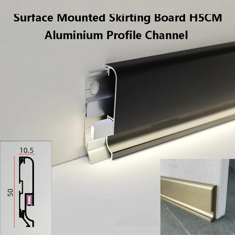 

Surface Mounted Skirting Board Aluminium Profile Channel H5CM Wall Corner Corridor Down Glowing Skirting Line Hard Strip Light