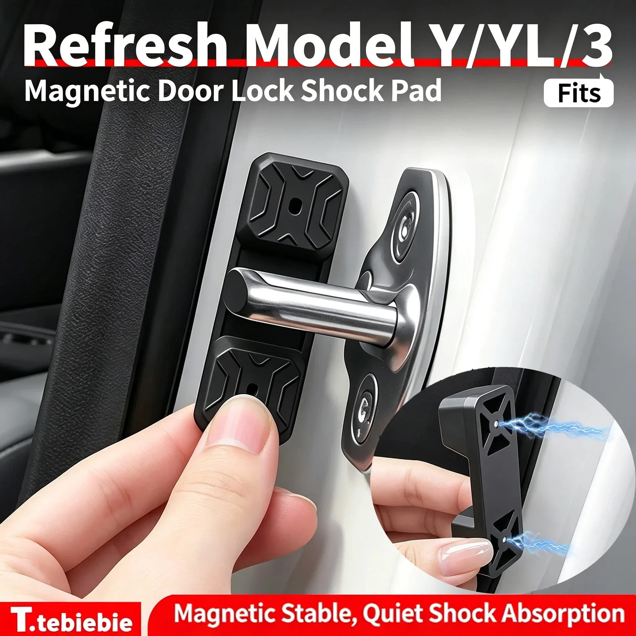 Magnetic Car Door Lock Shock Pad for Tesla Refresh Silicone Door Latch Buffer Reduce Door Closing Noise Car Protect Accessories