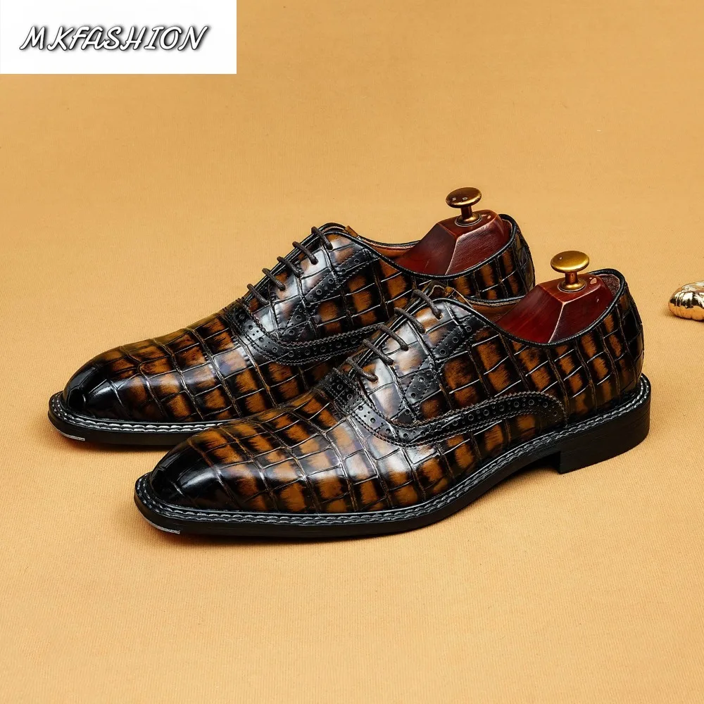 Men's Business Dress Leather Shoes Crocodile Pattern Oxford Shoes Footwear Big Size 37-46