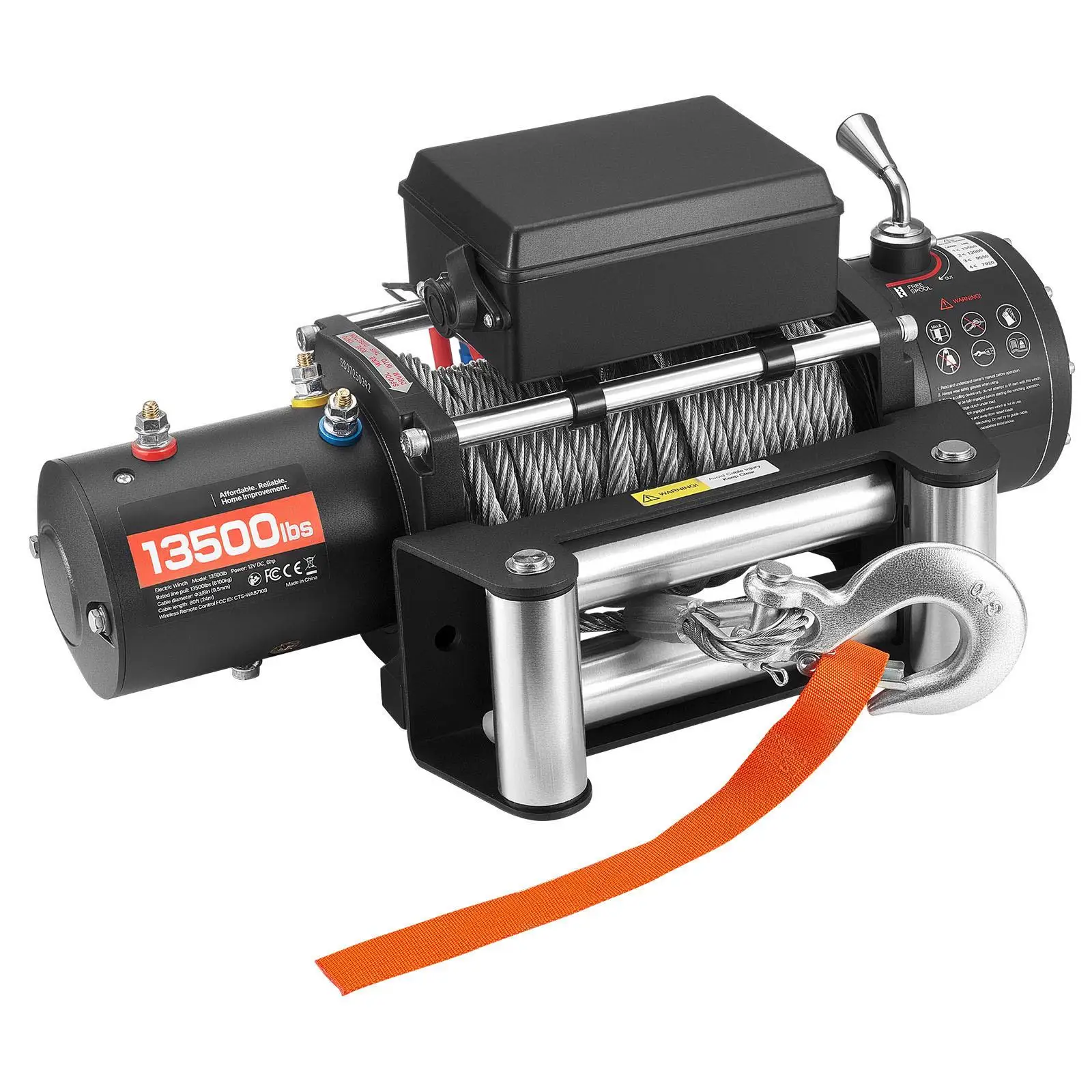 Electric Winch, 13500 lbs Load Capacity, 12V DC Truck Winch with Φ3/8 in x 80 ft Steel Rope, Wireless & Wired Remote Control, IP55 Waterproof for towing SUV for Jeep Trailer Boat Off-Road Vehicle