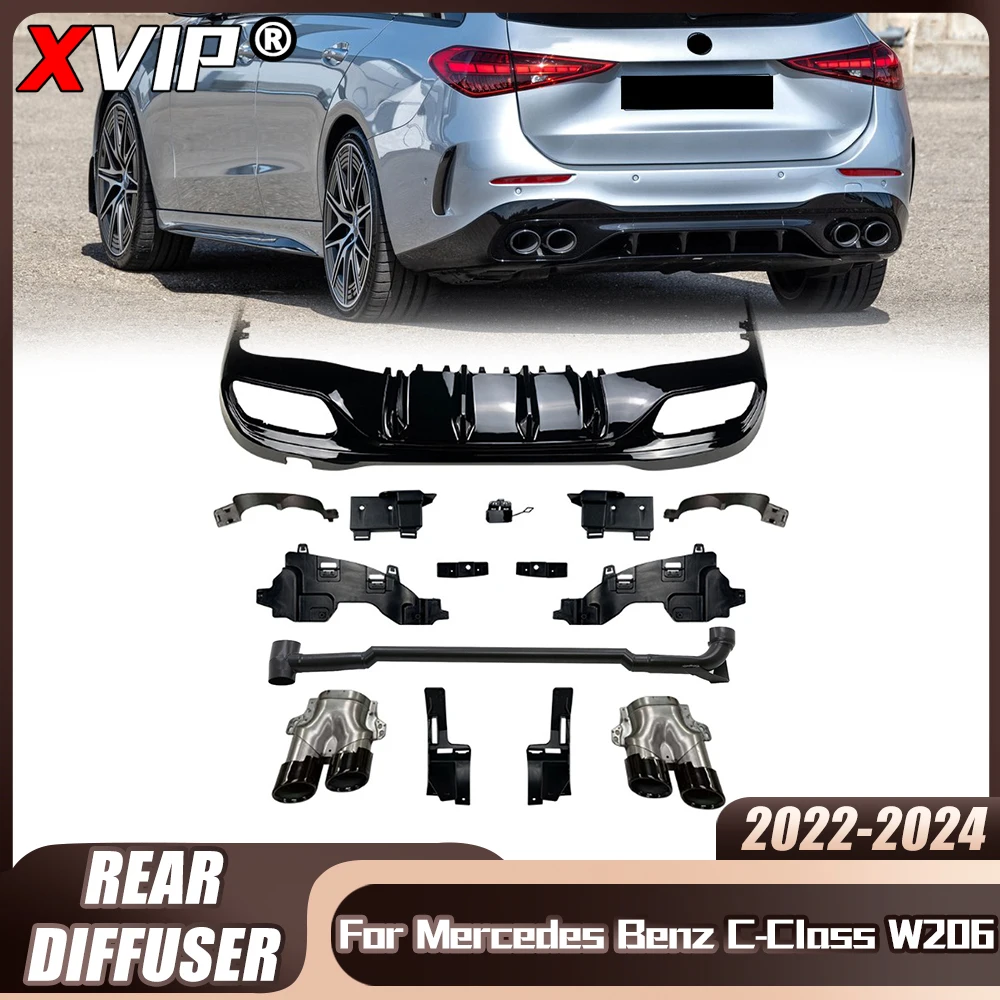 

Глянцевый черный диффузор XVIP для заднего бампера Mercedes Benz C W206 C43 AMG 2022-24, хромированный серебристый C63, стильные аксессуары для выхлопных труб