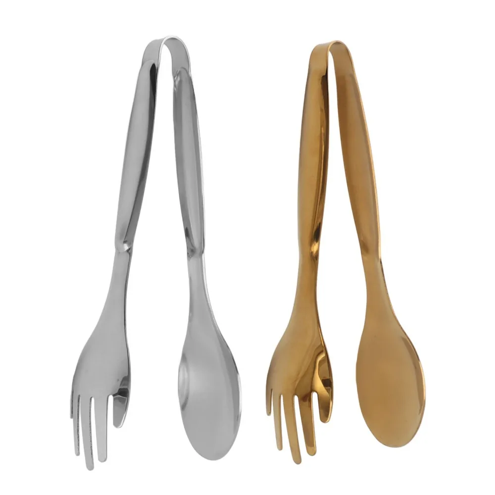 2 PCS Stainless Steel Serving Tongs Gold Silver Compact Size Salad Tongs Heat Resistant Multipurpose Buffet Tongs Pastry Buffet