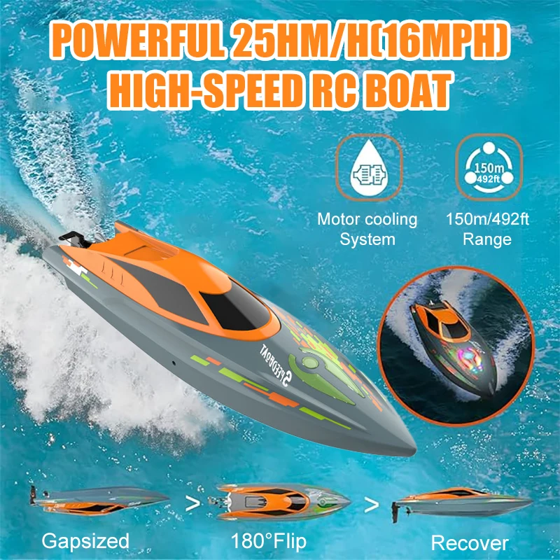 Bateau de course RC 25 KM/H, haute vitesse 2.4GHz 150 mètres, jouets télécommandés, Protection contre la taille, hors-bord, bateau principal, jouet pour garçons, cadeau pour enfants
