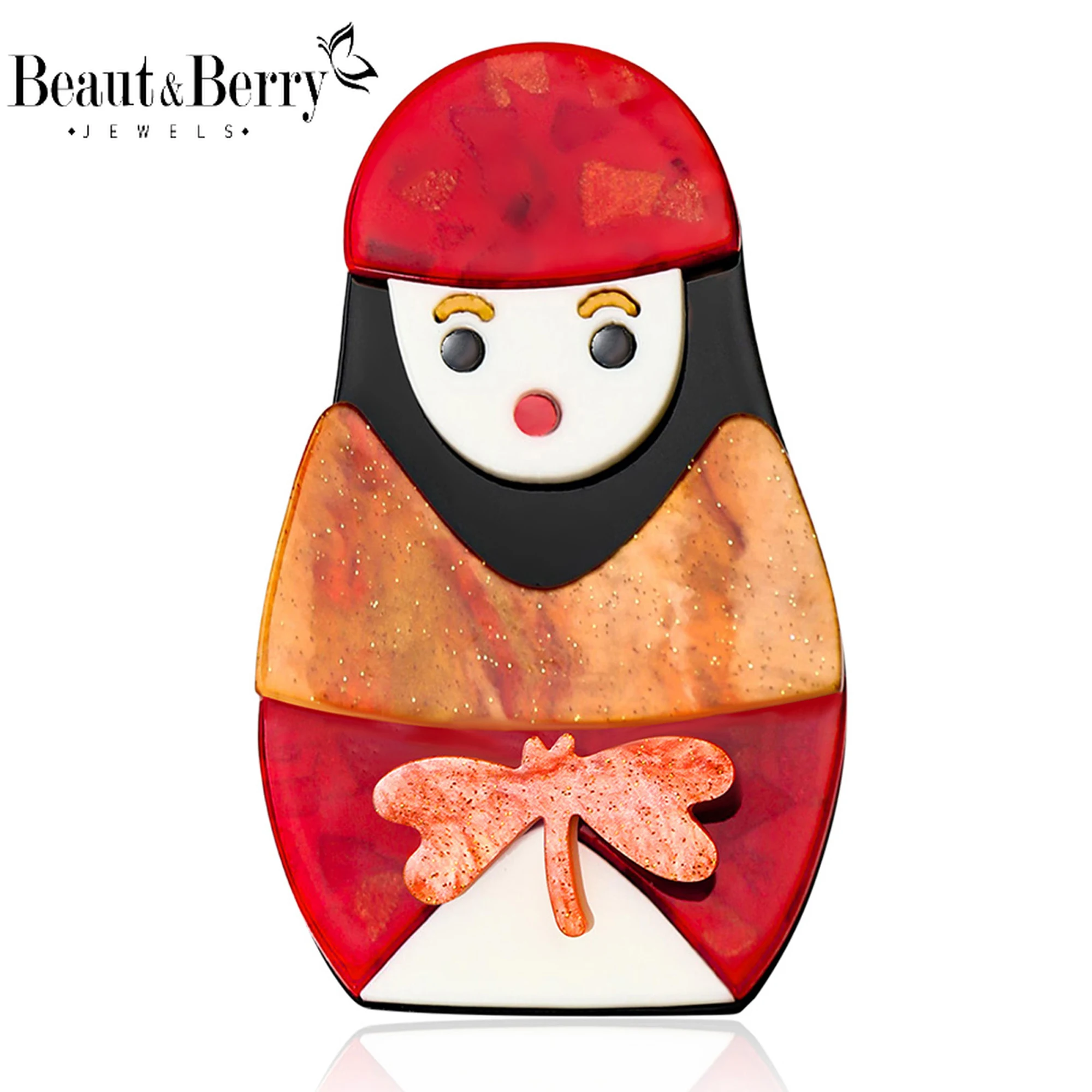 

Beaut&Berry Fashion Acrylic Russian Doll Brooches for Women Character Pins Friends Party Gifts Banquet Jewellery Accessories
