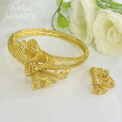 Women Bracelet Ring 18K Gold Plated Dubai Jewelry Set Copper Wedding Party Jewellery Ethiopian Bangle Exquisite Accessories Gift