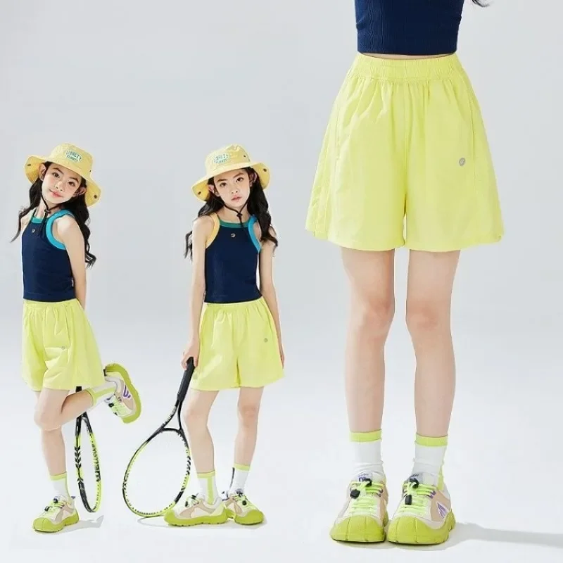 2026 New Girls' Ice Silk Quick Dry Sport Shorts Summer Children's Clothing Breathable Lightweight Summer Outfits