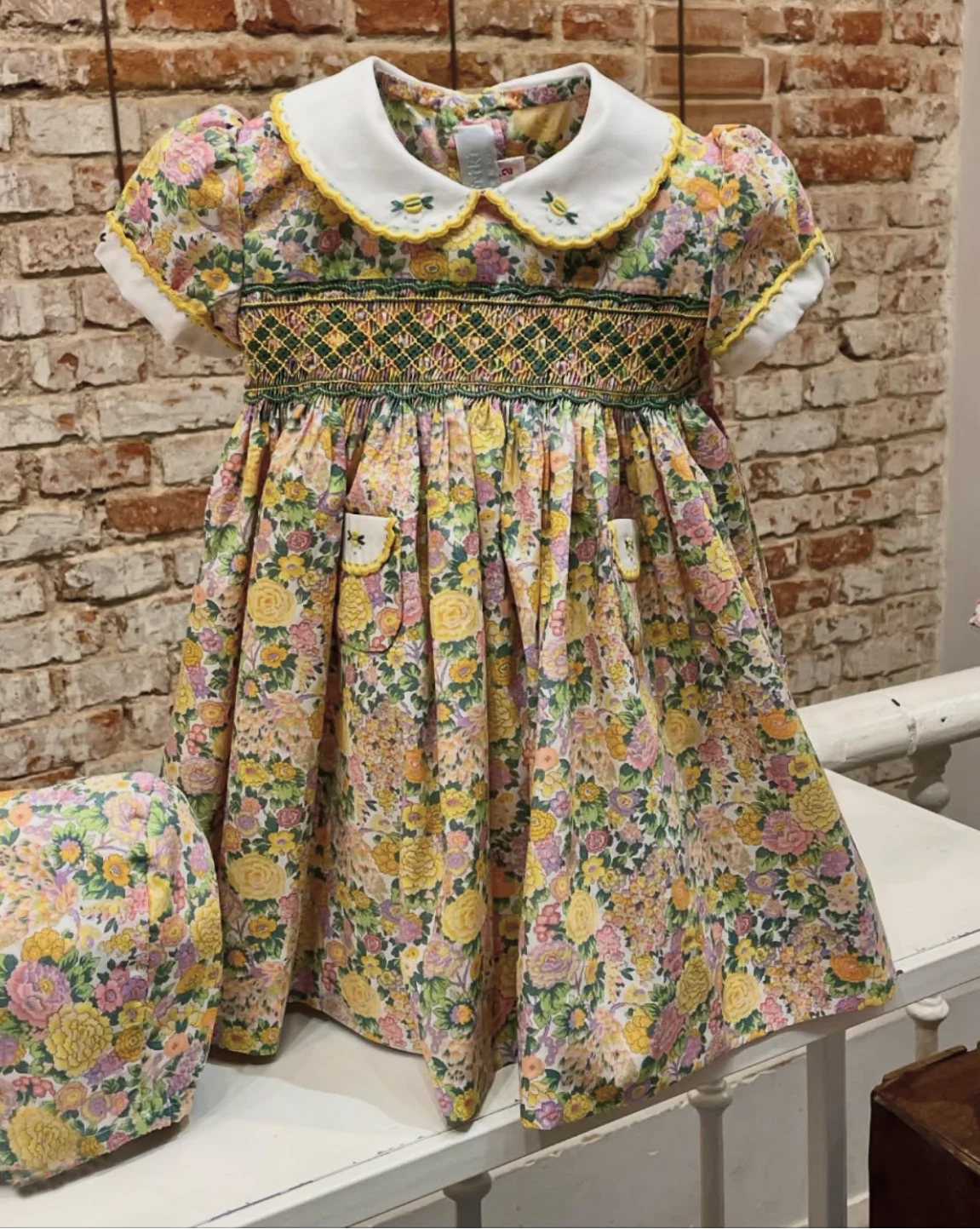 

0-12Y Baby Girl Summer White Green Pink Smocked Handmade Turkish Vintage Princess Dress for Birthday Holiday Photography Eid A52