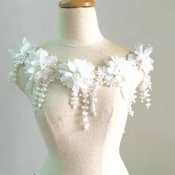 1 Yard 3D Chiffon Rose Lace Fabric Flower Pearl Beads Wedding Decor Lace Ribbon DIY Craft 8.5cm Wide
