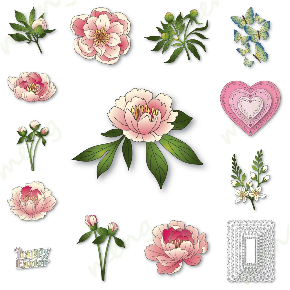 March 2025 New Model DIY Handmade Scrapbooking Album Calendar Embossing Elegant Peony Blossom Series Easter Metal Cutting Dies