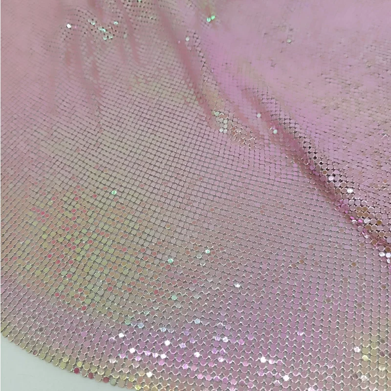 3mm Pink Iridescent Color Metal Mesh Fabric Chainmail Jewelry Making Metallic Fabric DIY Sewing Dress Bag Shoes 45*150cm