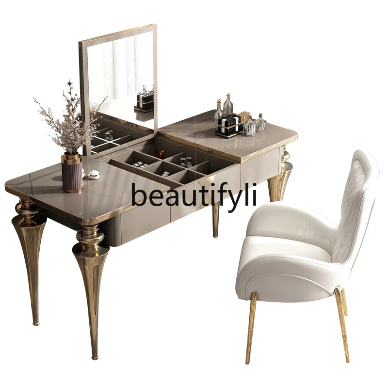 

Light luxury dresser bedroom post-modern simple paint makeup table stainless steel small apartment mini in