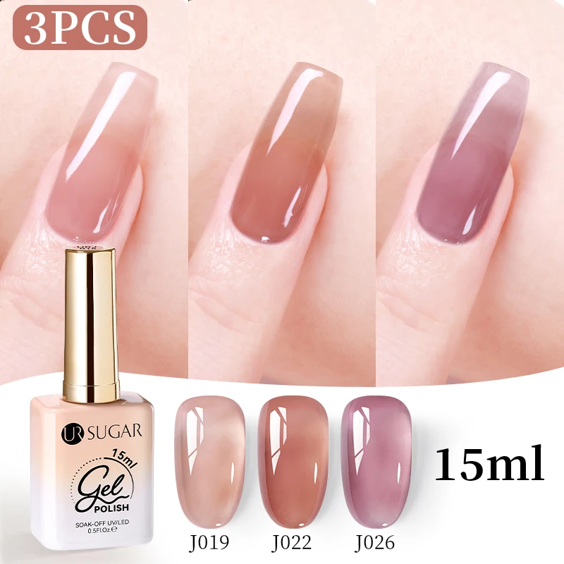 UR SUGAR 3PCS/SET 15ml Jelly Nude Nail Gel Polish UV/LED Soak Off Gel Nail Vanish For Nail Art DIY Salon Holiday Gift For Women