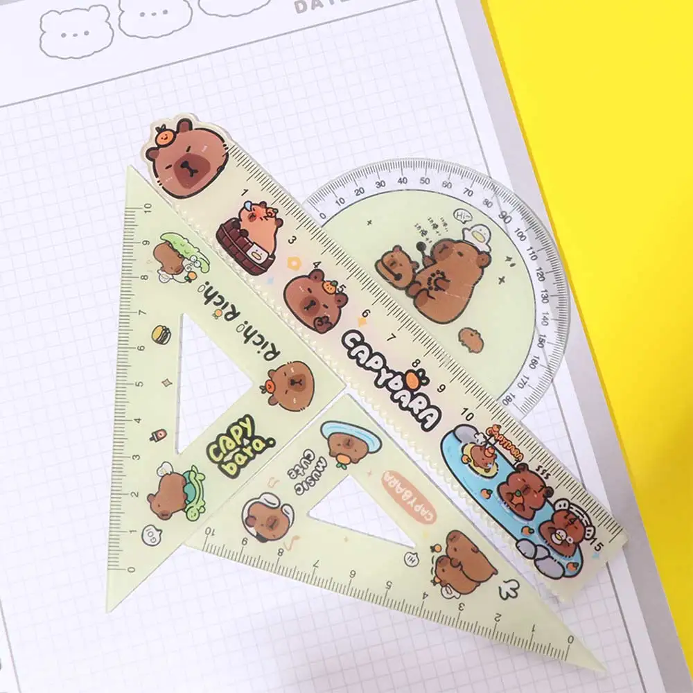 Metric Ruler Capybara Ruler Set Multifunctional Straightedge Ruler Four-piece Set Plastic Stationery Kawaii Drawing Ruler Set