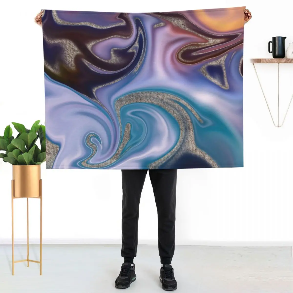 Liquid Blue And Copper Faux Marble Texture Throw Blanket decorative Plaid Furrys Flannels Winter beds Bed Fashionable Blankets