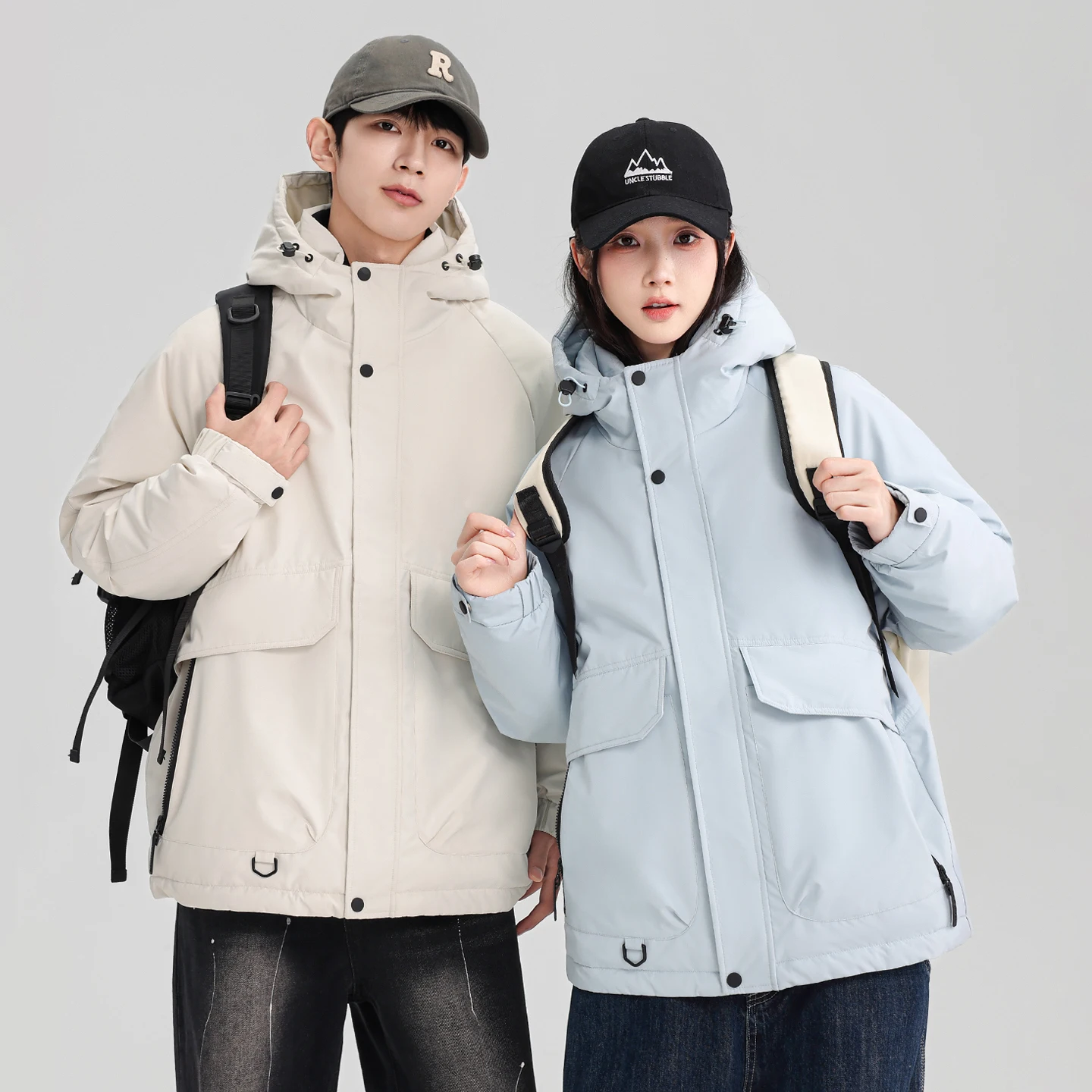 Couple Outdoor Winter Thick Warm Hooded Jacket Fashionable and Versatile Windproof and Breathable 90 Duck Down Down Jacket