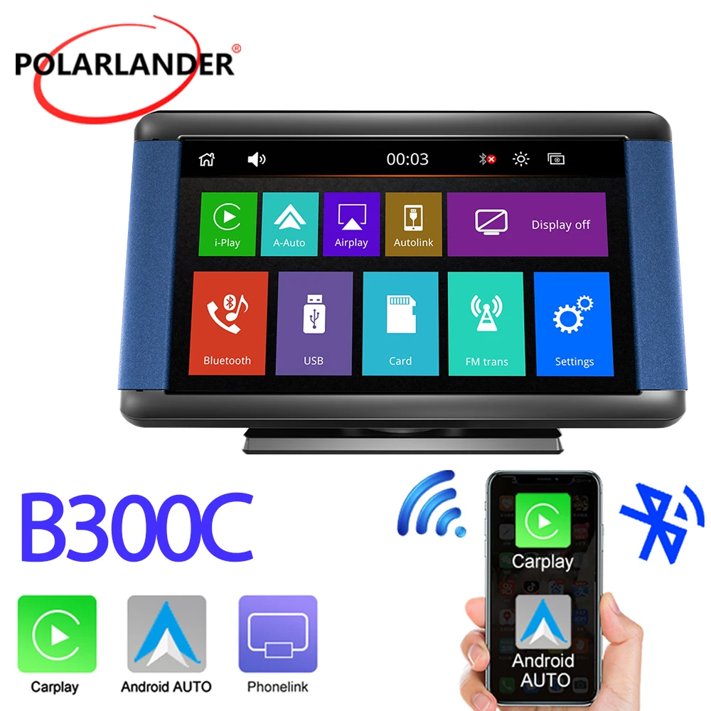Portable 7 Inch Car MP5 Player With Wireless Apple Carplay Android Auto Bluetooth FM USB B300C