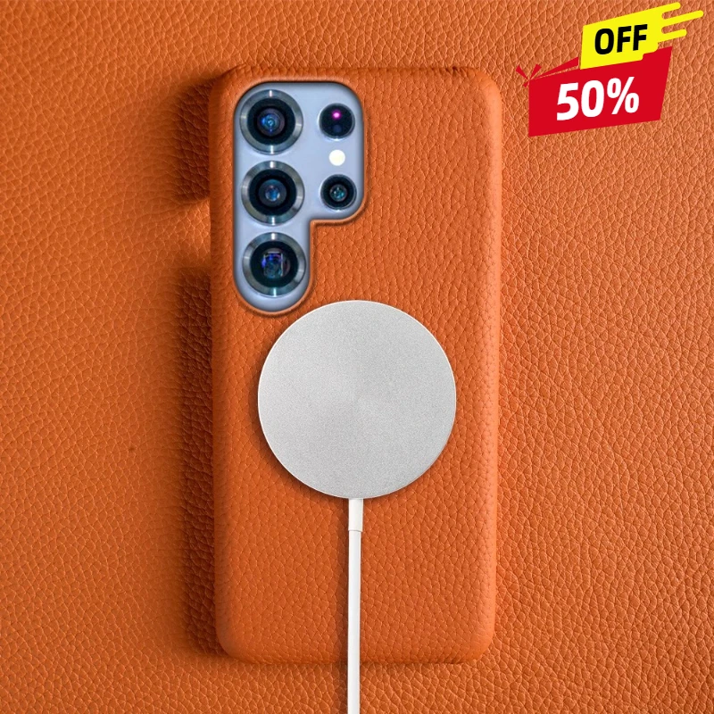 

For Magsafe Case Samsung Galaxy S25 Ultra Premium Genuine Leather Cover Magnetic Funda S23Plus S23Ultra S24 Cases