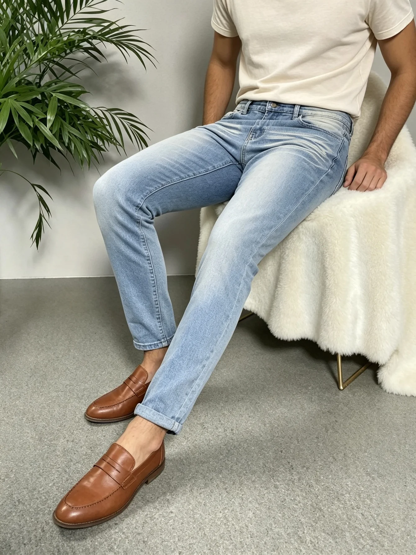 Mens Skinny Denim Pants Y2K Trendy American Streetwear Jeans Good Present for Lover and Husband