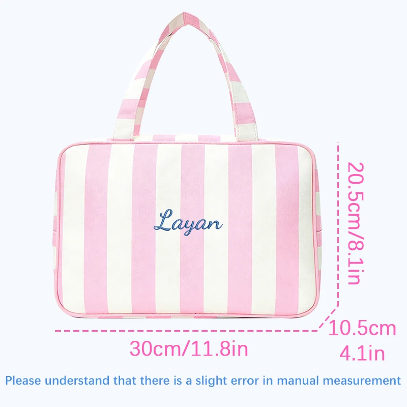 Customised Embroidery/Standard Style 2 Options,Striped Handheld Toiletry Bag, Portable Makeup Bag, Back-to-School Season, gift！