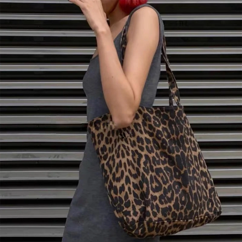 Leopard Print Large Tote Bag Women\'s Autumn Designer Casual Shoulder Shopping Bag Ladies Commuter Underarm Bag Large Capacity