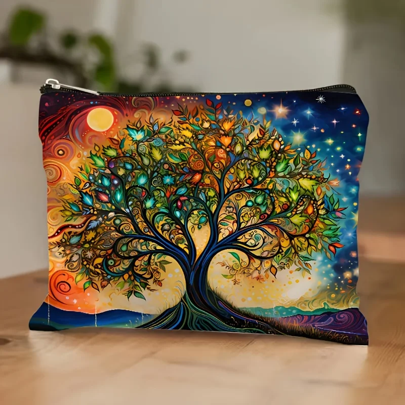 생명의 나무 메이크업 백 - 여성용 귀여운 다기능 지퍼 파우치, 보석 보관 가방