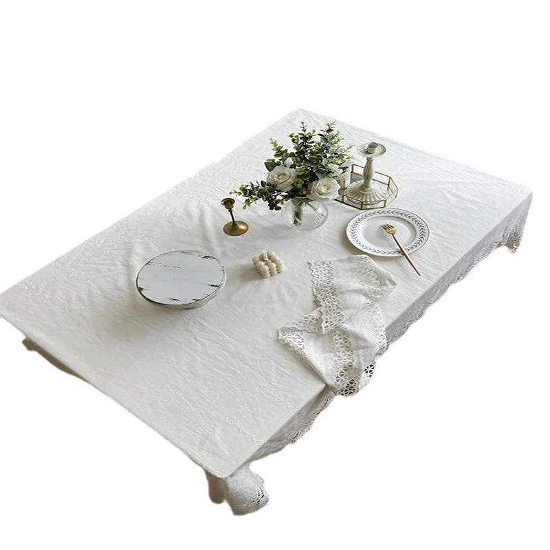 

White phoenix tail lace tablecloth, fresh high-grade light luxury pure cotton tablecloth, home wedding party