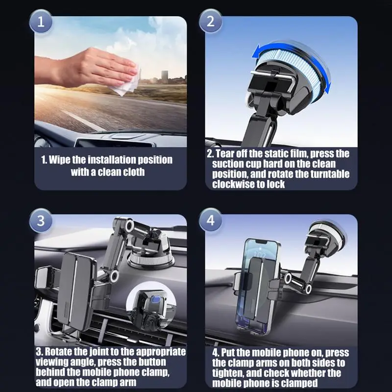 Car Suction Cup Phone Mount Adjustable Auto Navigation Stand Strong Suction Cup Phone Holding Tool For Instrument Panel