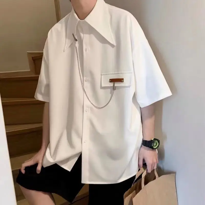 

Casual Style Men's Shirt Summer Loose Fit Short Sleeve Fashionable Drapey Half Sleeve Top for Youth in Daily Wear