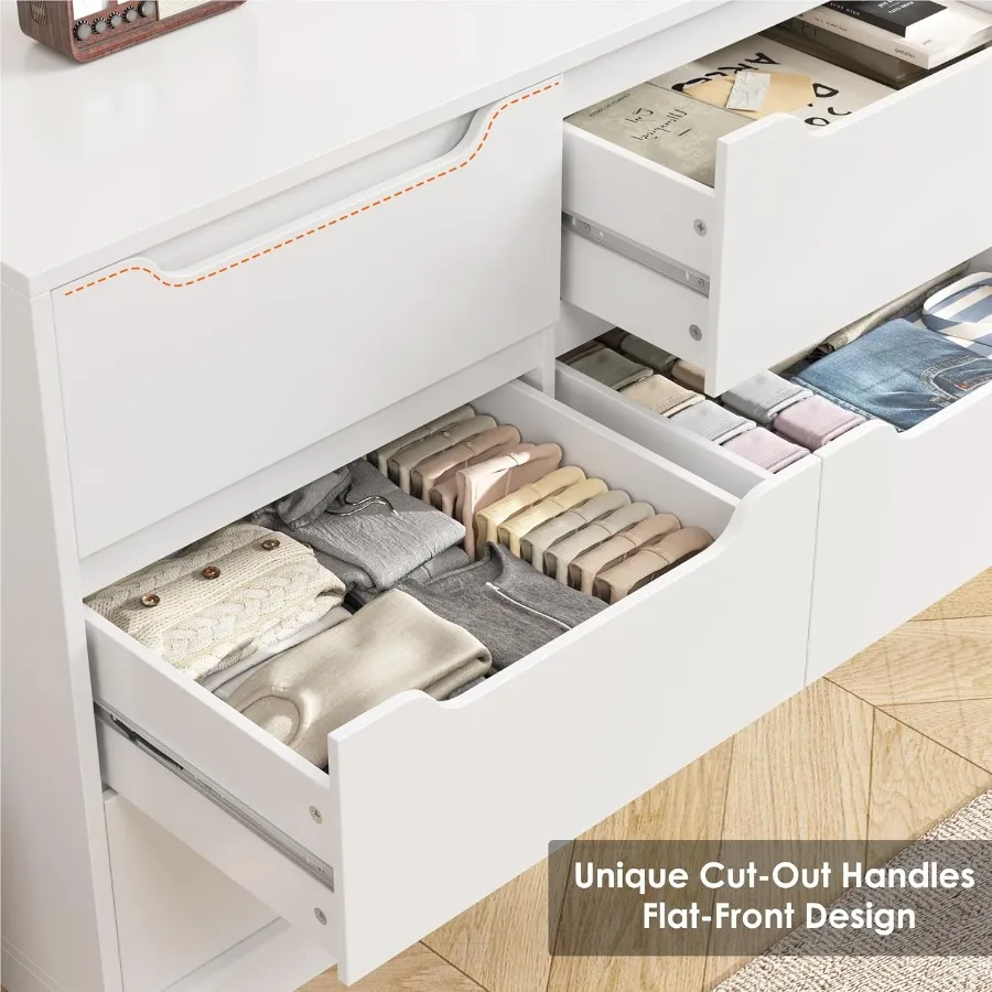 خزانة حديثة ذات 6 أدراج لغرفة النوم، خزانة ذات أدراج مزدوجة مع تخزين، منظم خزانة تخزين خشبي كبير مع قطع ها #6