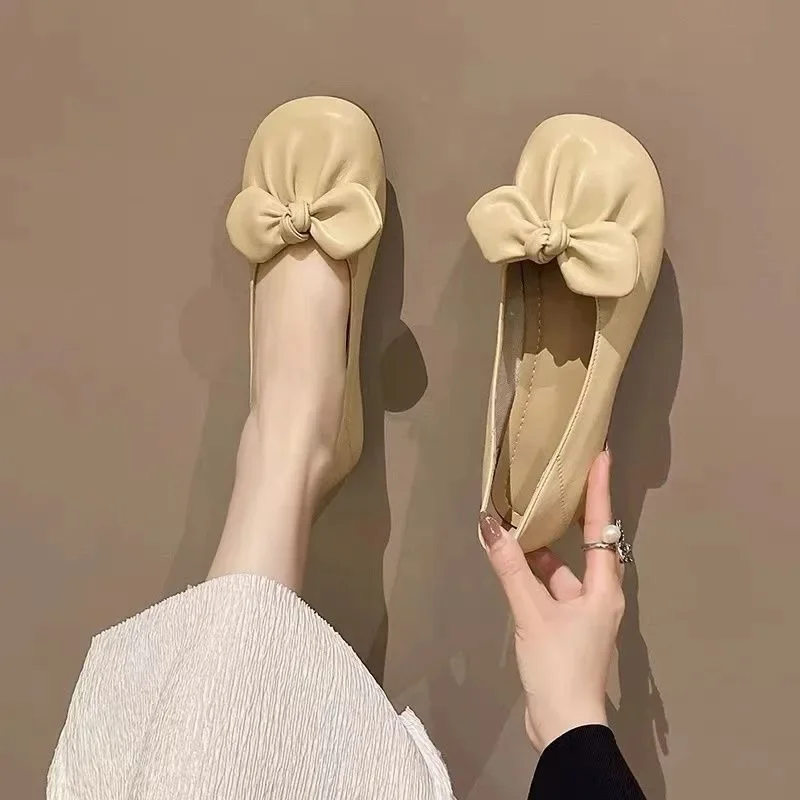 Woman Flats Moccasins With Bow Mary Jane Low Heel Elegant Vacation Non Slip Stylish On Promotion 2025 Trend 39 Shoes for Women