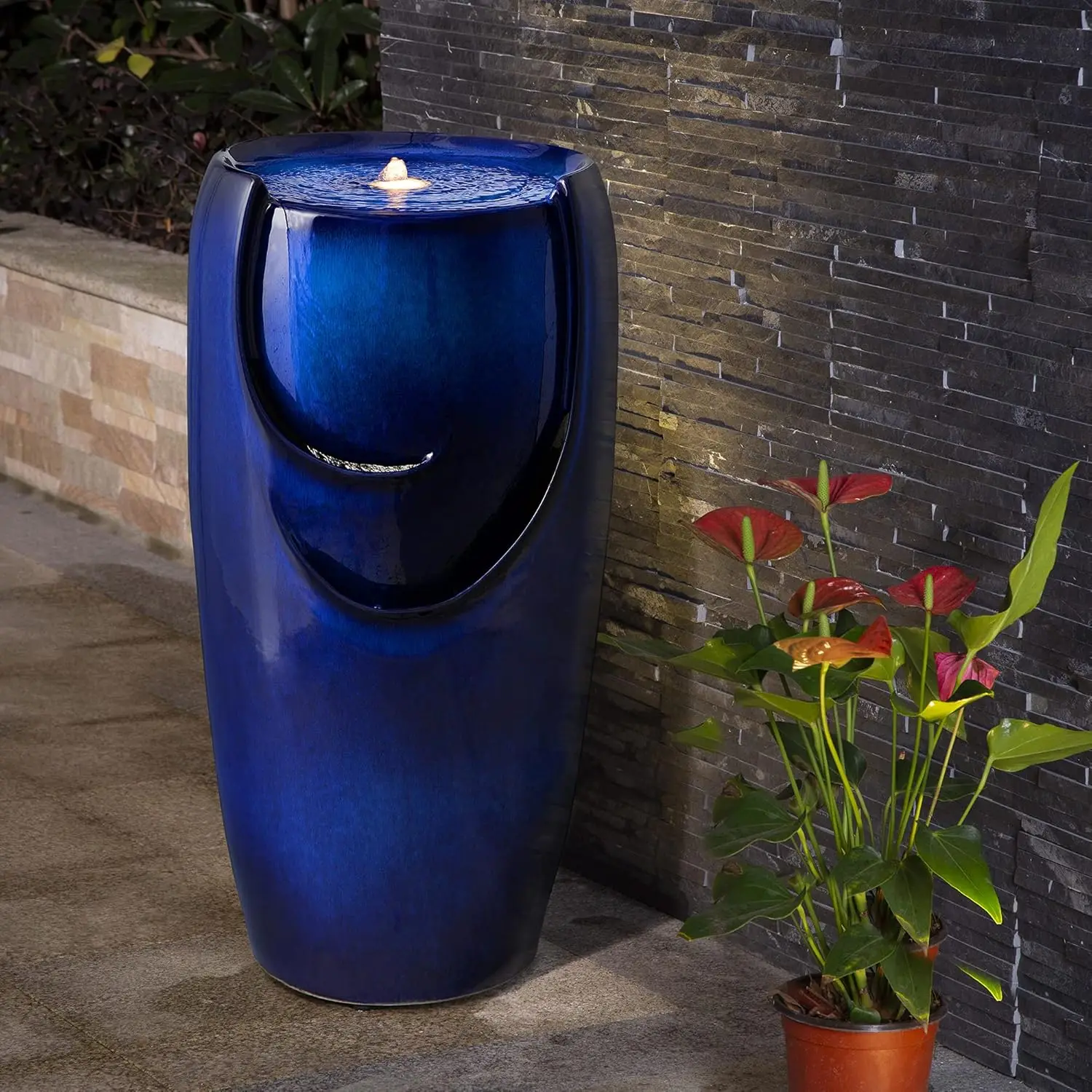 

Oversized Ceramic Vase Outdoor Water Fountain Tall Patio Garden Water Fountain with LED Light and Submersible