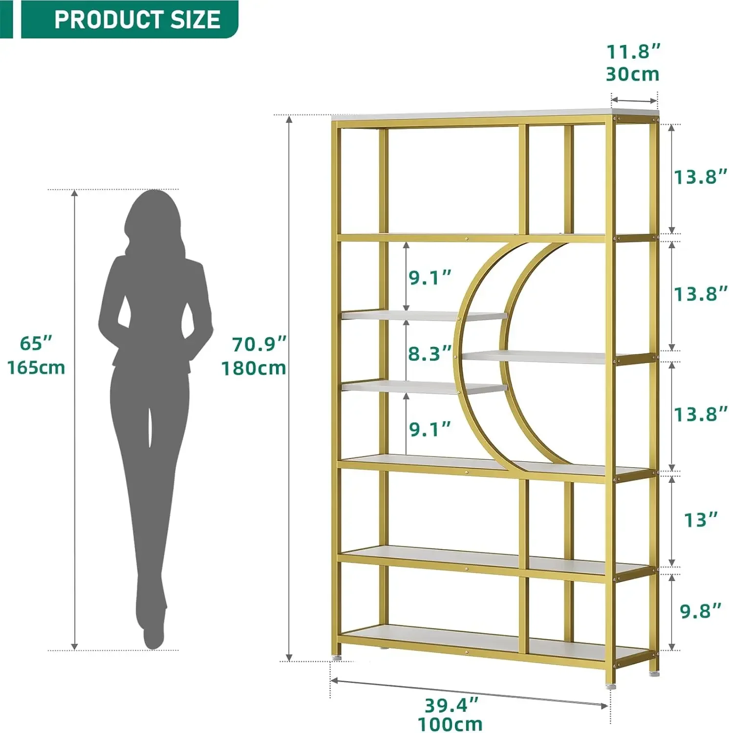 White and Gold Bookshelf, 70.9