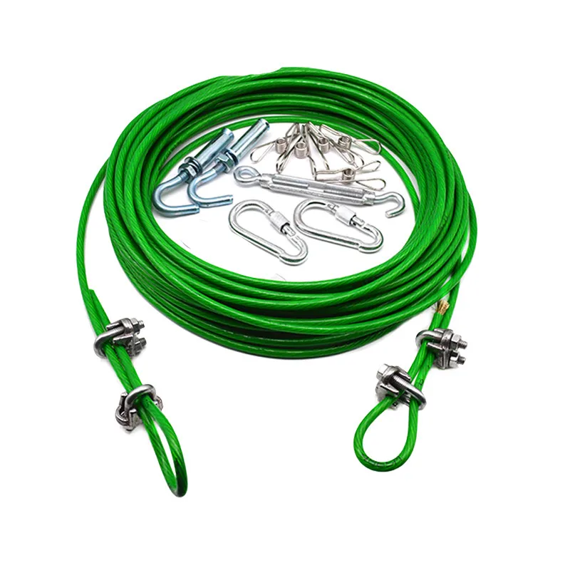 Alambre de acero de 3m a 20m, Cable Flexible recubierto de PVC verde, acero inoxidable para tendedero, invernadero, cobertizo de estante de uva, 4mm