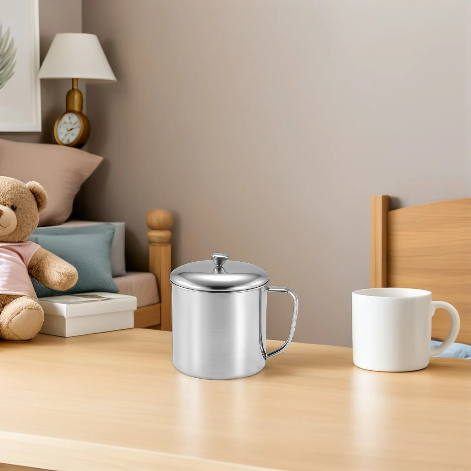 

1pc Stainless Steel Large Capacity Covered Handle Water Cup For Milk Coffee Juice Drinking Beverage Mug Kitchen Barware