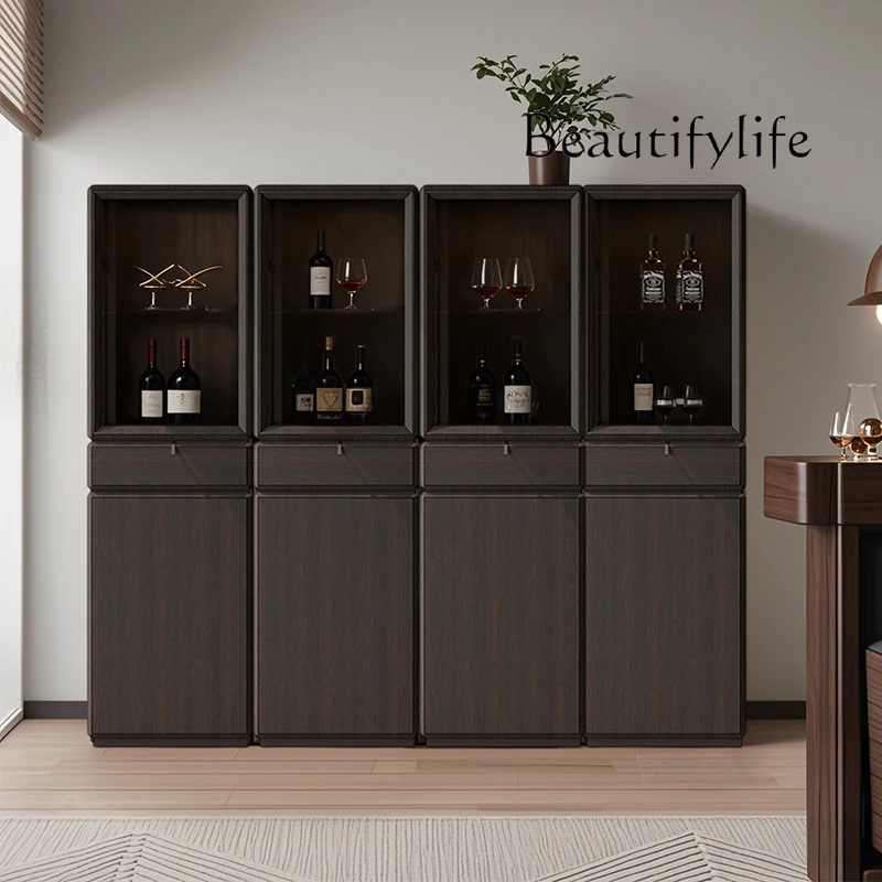 Italian light luxury solid wood wine cabinet living room locker storage modern simple study rotating bookshelf storage