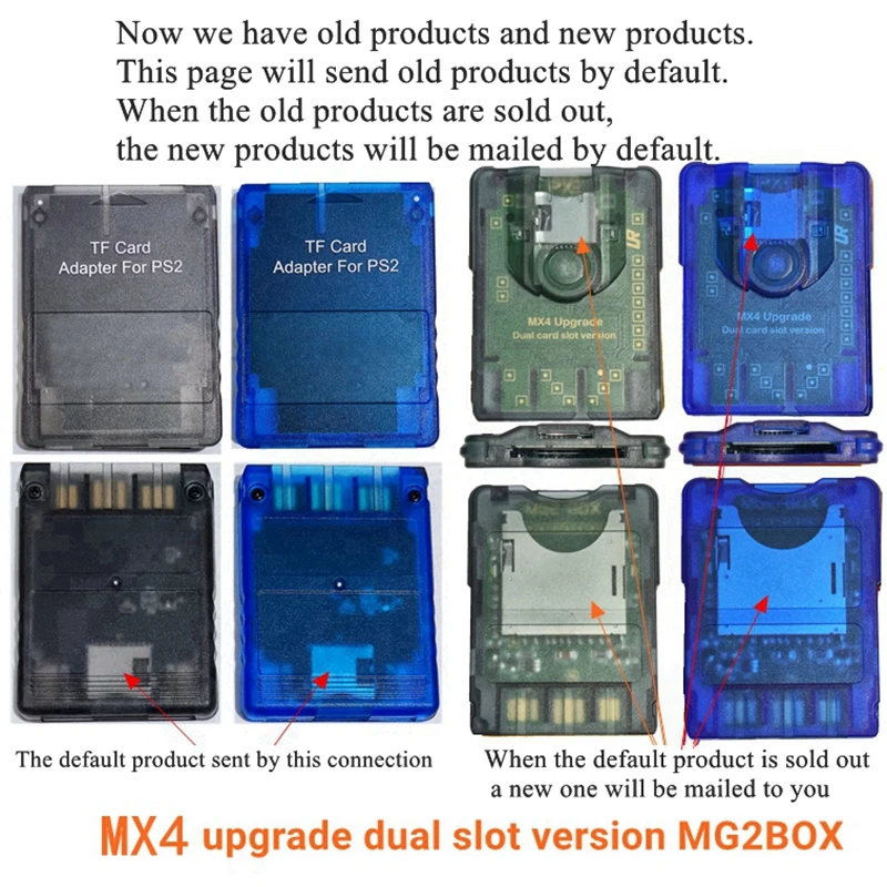 Blue transparent PS2 MX4 upgraded MG2BOX For PS2 Consoles + FMCB Card + 256G/128G/64G PS2 ISO SD Card choose combination package