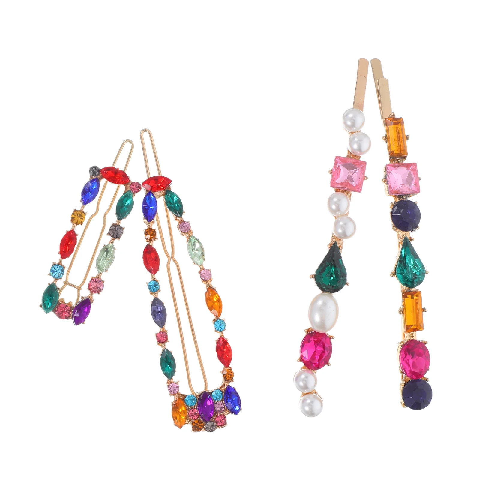 

4pcs Alloy Rhinestone Hairpins Stylish Bang Clips Colorful Hair Accessories For Girls Durable Elegant Matching Different Dress