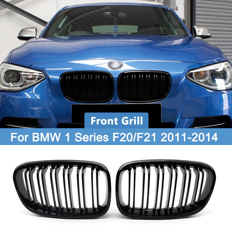 Front Kidney Grille Bright Black Car Front Bumper Double Line Grille for BMW 1 Series F20 F21 116i 118i 120i 125i M140i 11-14