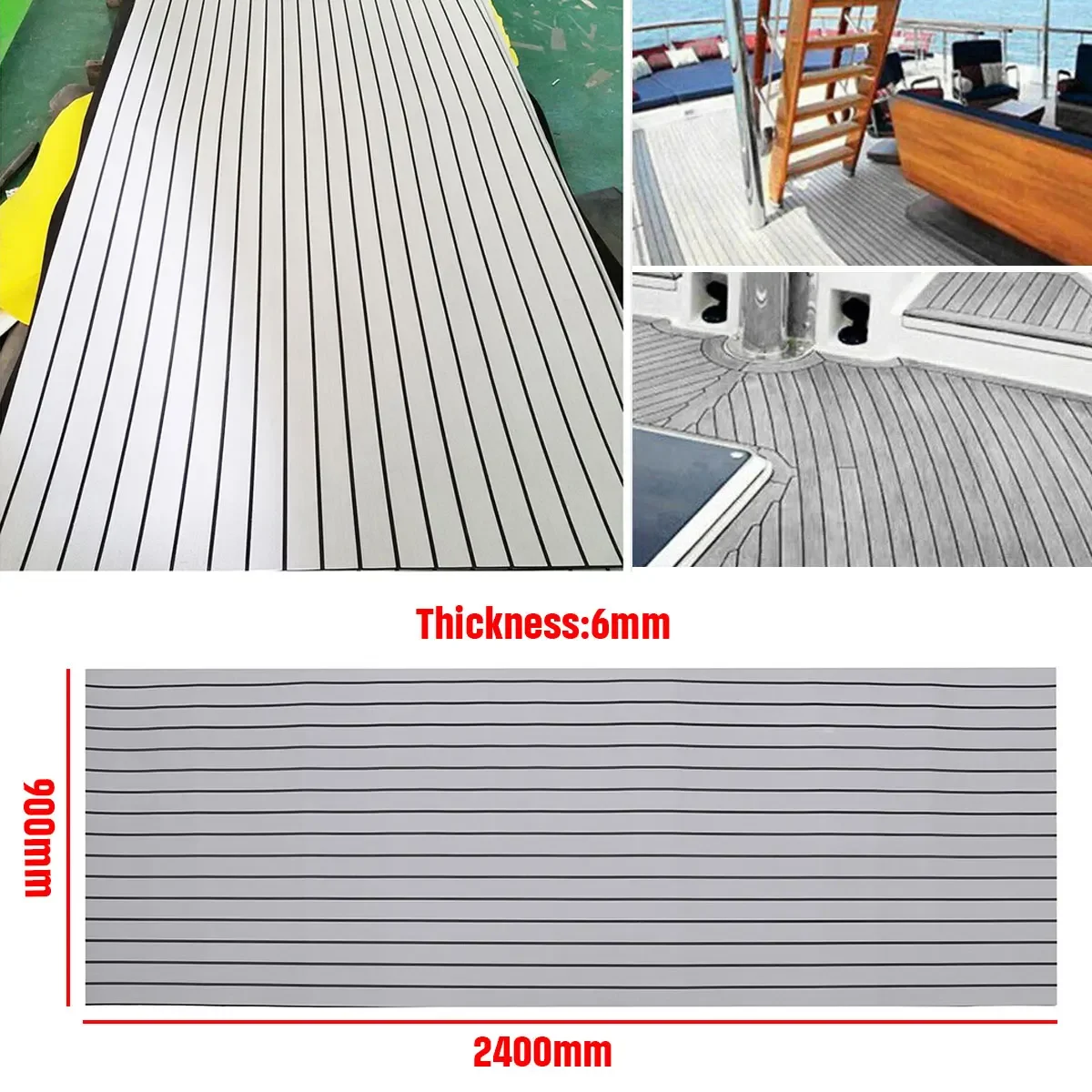 

1Roll 2400x900x6mm Boat Marine Flooring Faux Teak EVA Foam Decking Sheet Decor Self Adhesive EVA Foam Floor Mat Cover Brown Gray