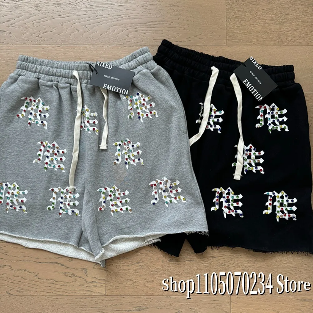 

Шорты со смешанной ЭМОЦИей 2025 года, мужские свободные спортивные шорты на шнурке для пар, ретро, уличная мода, короткие шорты с вышивкой и принтом