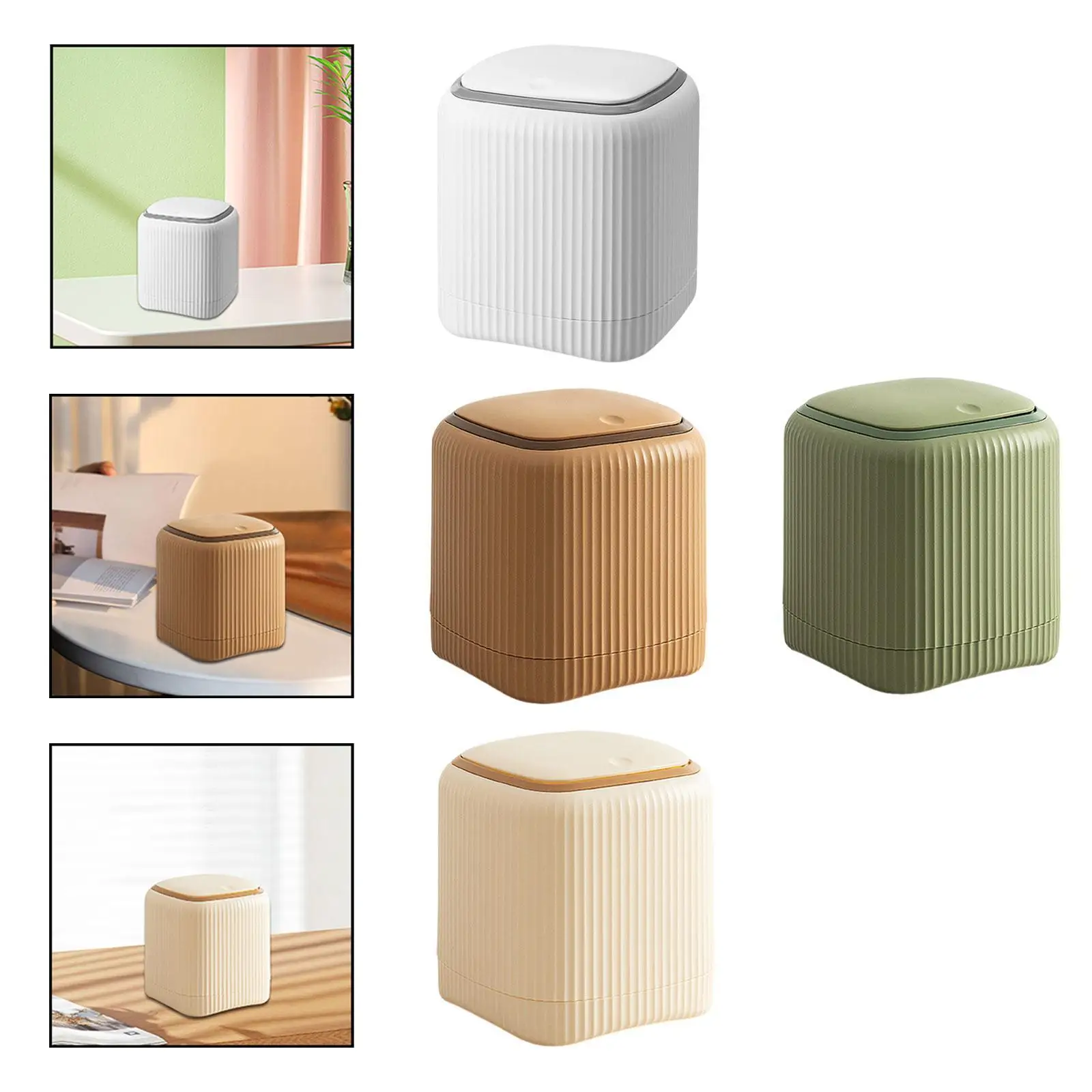 Garbage Bin Countertop Wastebasket with Press Type Lid Multipurpose 5.3x5.3x5.7inch for Bathroom Lightweight