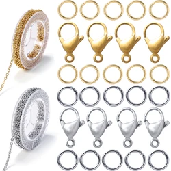 1Set 3m Stainless Steel Chain Bulk Chains Link Chain with Jump Ring Lobster Clasps Jewelry Making Set for DIY Necklace Supplies
