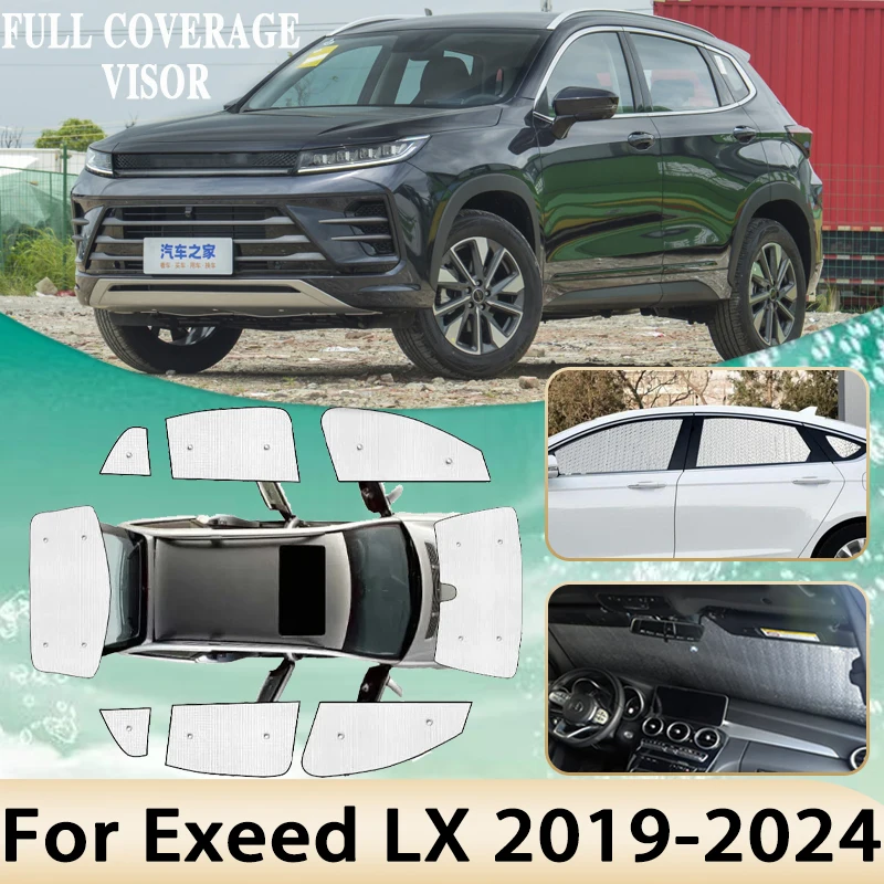 

Солнцезащитные козырьки с полным покрытием для Chery Exeed LX 2019 2020 2021 ~ 2024, лобовое стекло с полным объемным звуком, боковые окна, козырек, автомобильные аксессуары