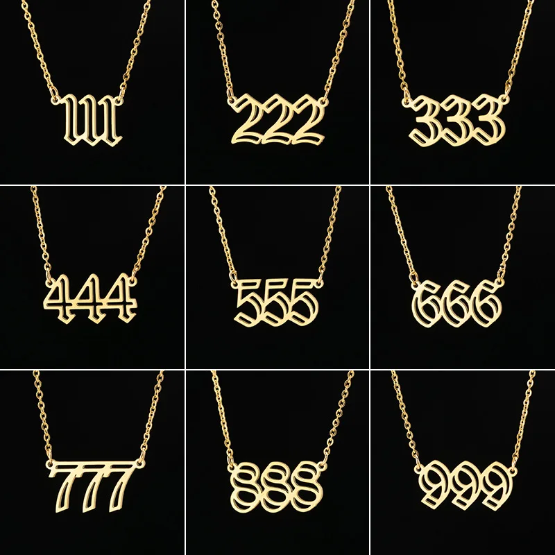 Stainless Steel Hollow Angel Number Lucky Numbers Necklaces 111 222 333 444 555 777 888 999 666 000 Pendant Necklace Jewelry