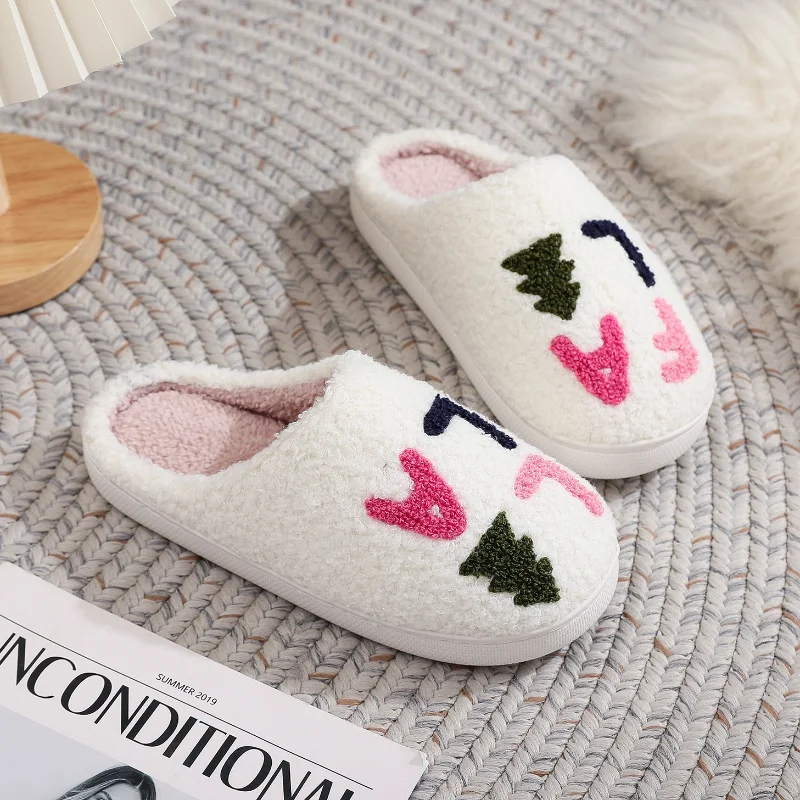 Christmas traditional autumn and winter velvet warm ladies cotton slippers men's Christmas songs non-slip home indoor hair mop