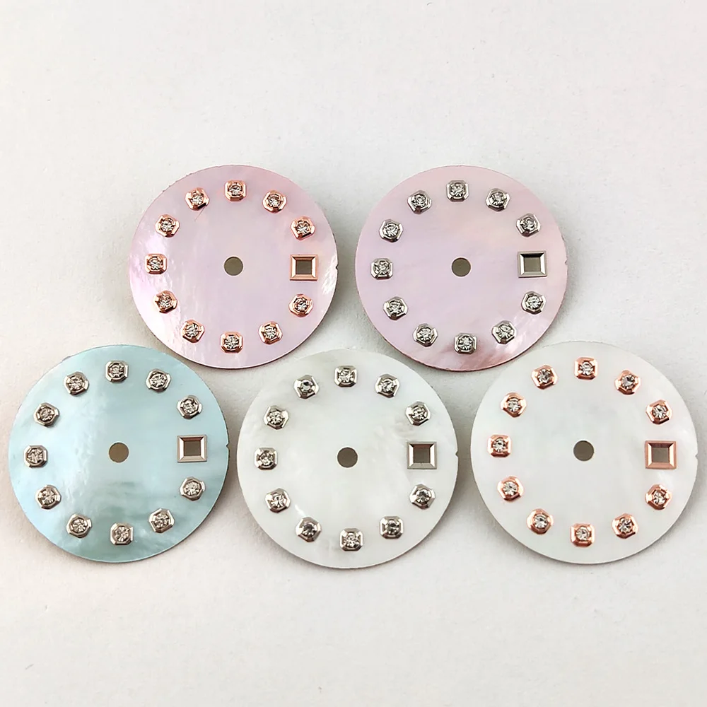 

Циферблат NH05 20,5 мм, высококачественный белый перламутровый циферблат, циферблат с бриллиантами, розовый циферблат, аксессуары для часов, подходят для механизма NH05, корпус 26 мм