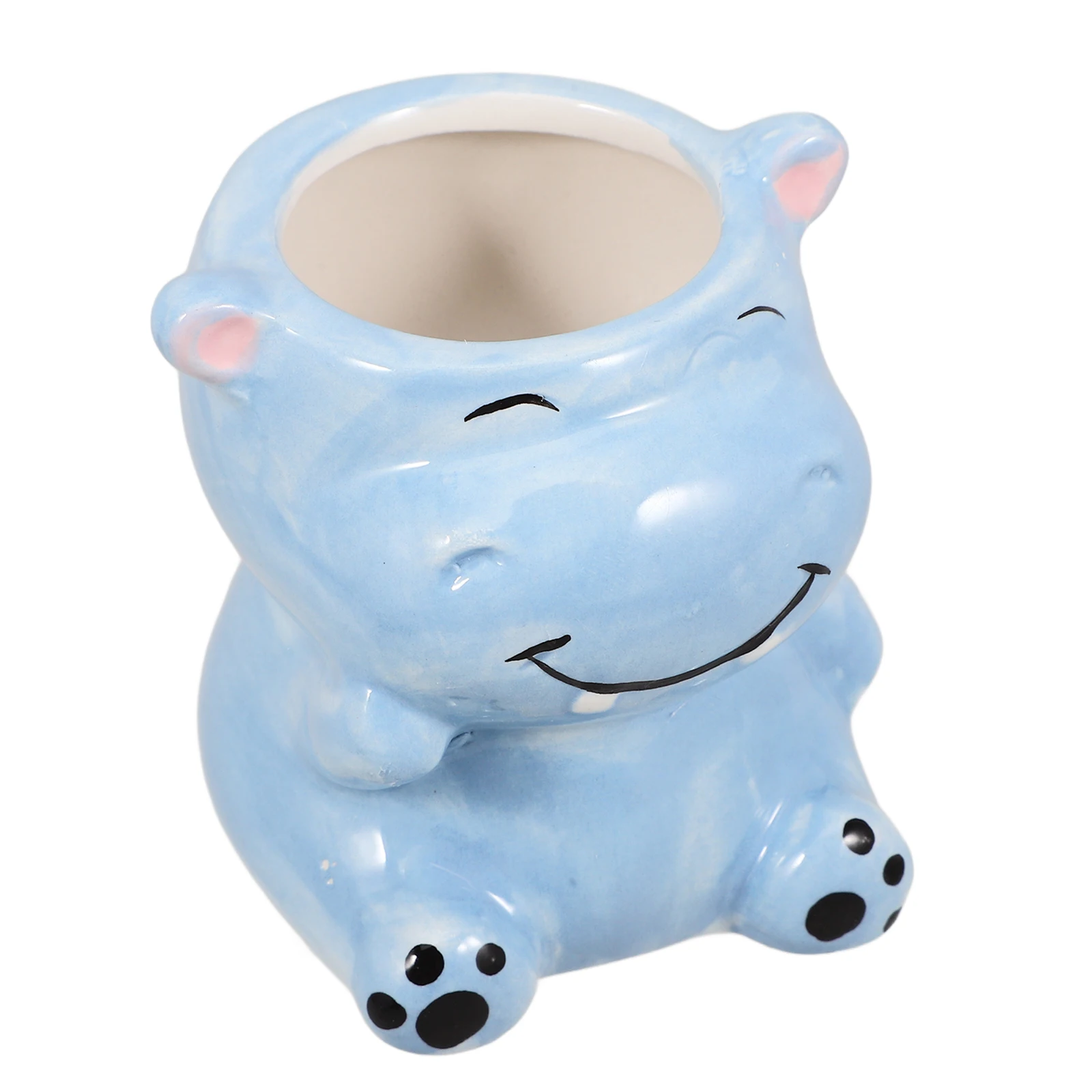Porta pennelli per trucco in ceramica a forma di ippopotamo Portabicchieri di grande capacità per pennelli da trucco Vanity Desk Home