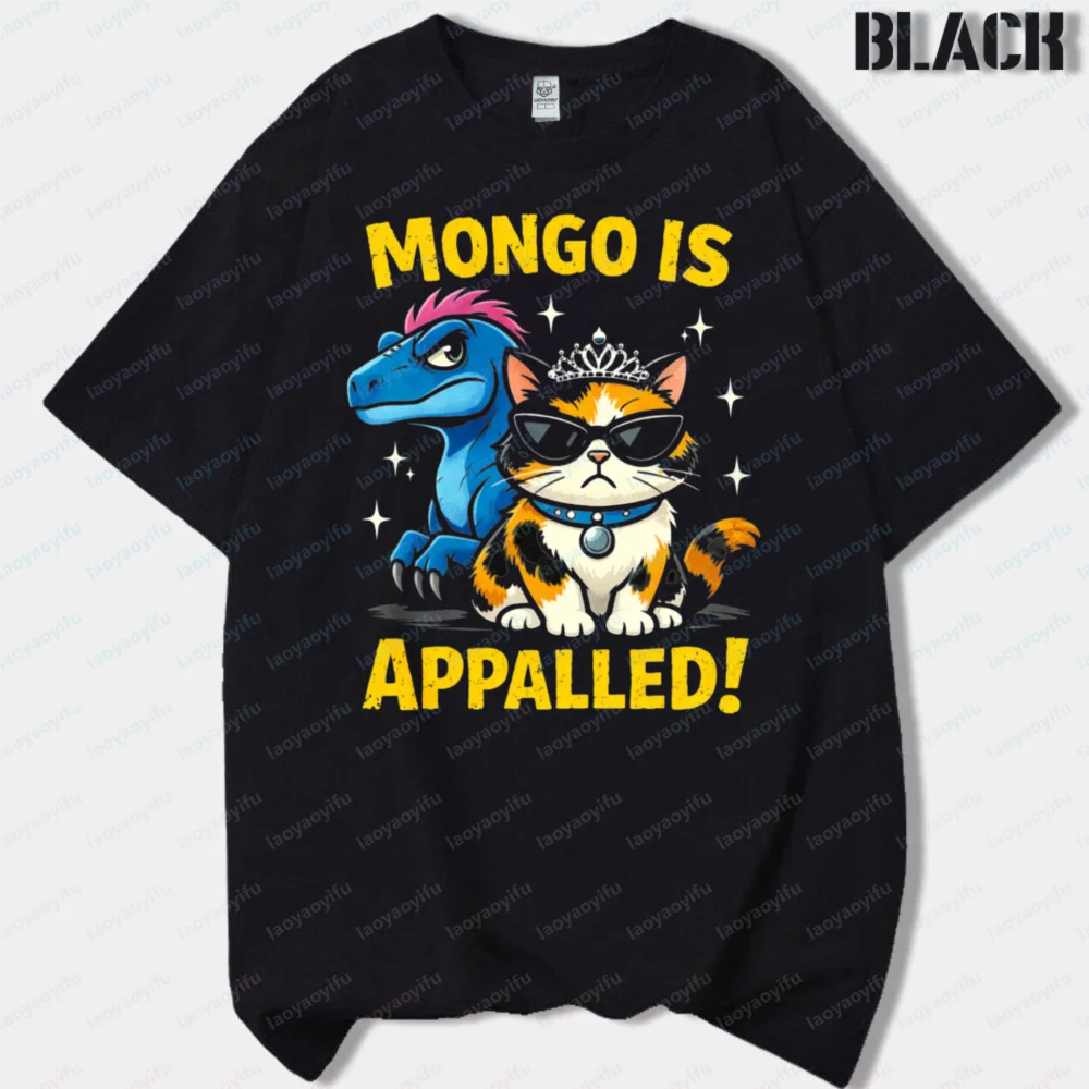 Mongo Is Appalled Funny Cat Dinosaur Meme Graphic T-Shirt Vintage Casual Unisex Short Sleeve Slogan Tee Top